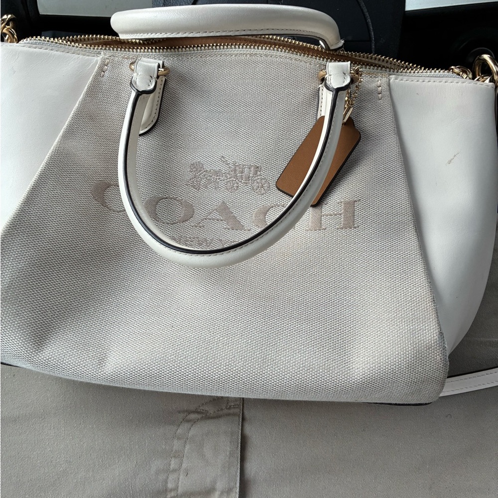 Coach White Canvas & Leather Satchel with Tan Tag